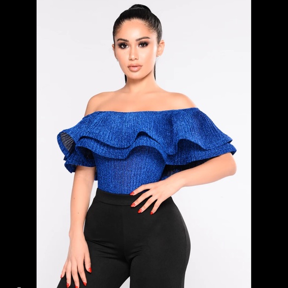 Off the shoulder bodysuit - royal blue - Picture 1 of 4